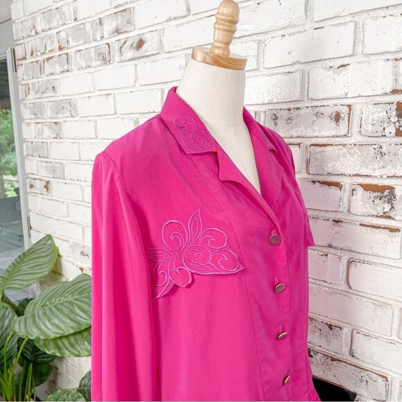 Vintage 80s Philippe Marque Bright Pink Embroidered Jacket M - Picture 8 of 12
